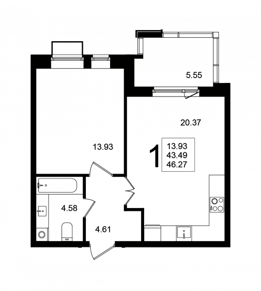 1 комната до 46.27