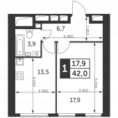 1-комнатная квартира 42 м²