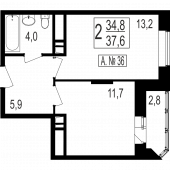 1-комнатная квартира 34,8 м²