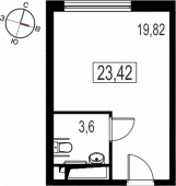 1-комнатная квартира 23,42 м²
