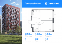 1-комнатная квартира 33,3 м²