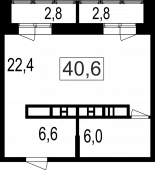 1-комнатная квартира 35 м²
