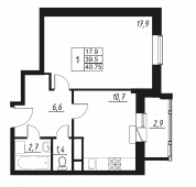 1-комнатная квартира 40,75 м²