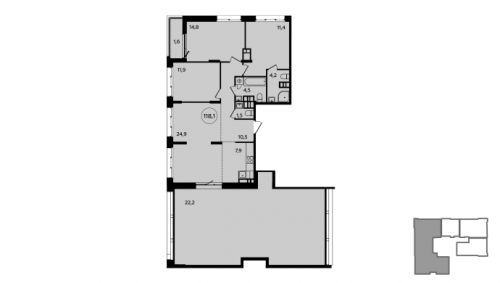 Многокомнатная, 118.7 м²