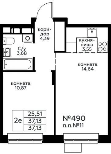 2-комнатная, 37.13 м²