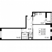 2-комнатная квартира 54,95 м²