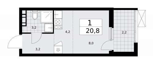 1-комнатная, 20.8 м²