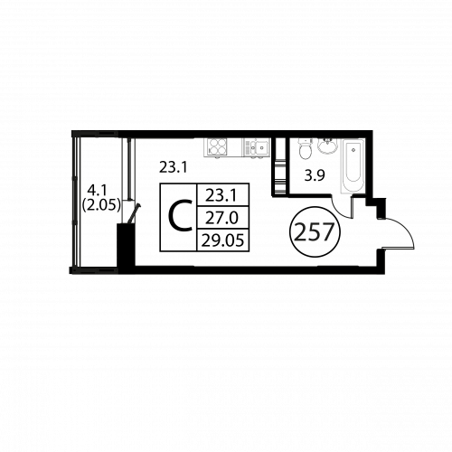 Студия, 29.05 м²