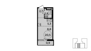 1-комнатная квартира 20,5 м²