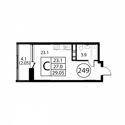 Студия, 29.05 м²