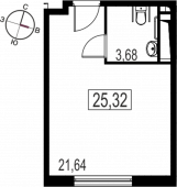 1-комнатная квартира 25,32 м²
