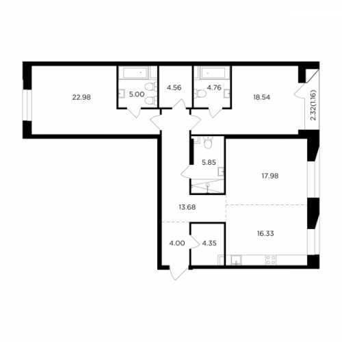 3-комнатная, 119.19 м²