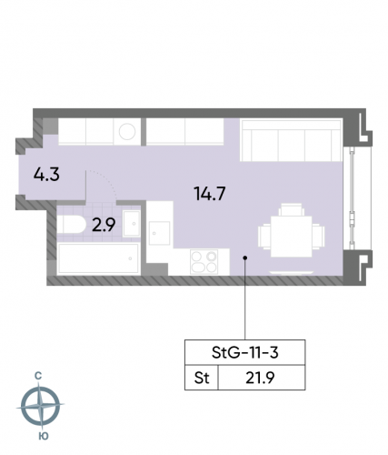 Студия, 21.9 м²