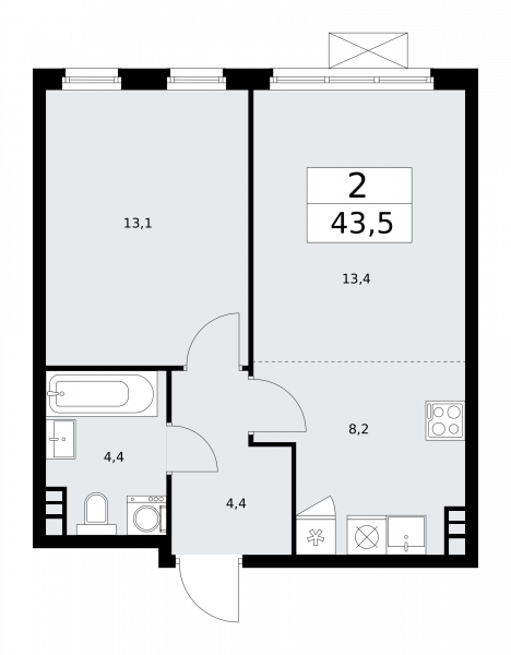 2 комнаты до 43.5