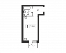 1-комнатная квартира 26 м²