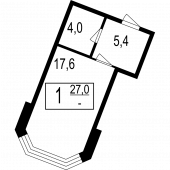 1-комнатная квартира 27 м²