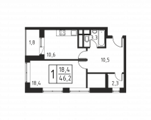 1-комнатная квартира 46,2 м²