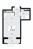 1-комнатная квартира 23,6 м²