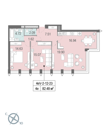 3-комнатная, квартира, 82.33 м²