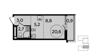 1-комнатная квартира 20,6 м²