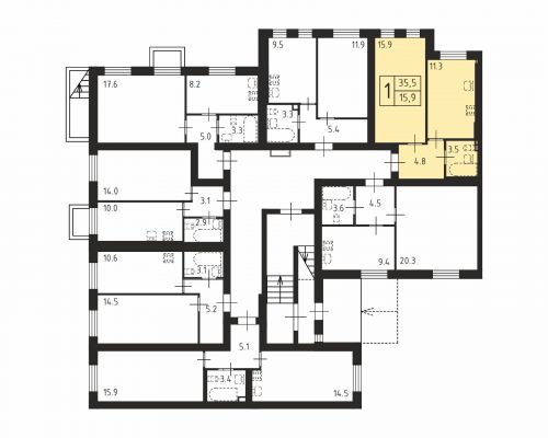 1-комнатная, квартира, 35.5 м²