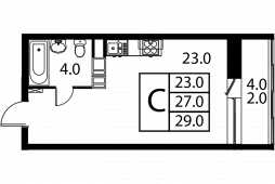 1-комнатная квартира 29 м²