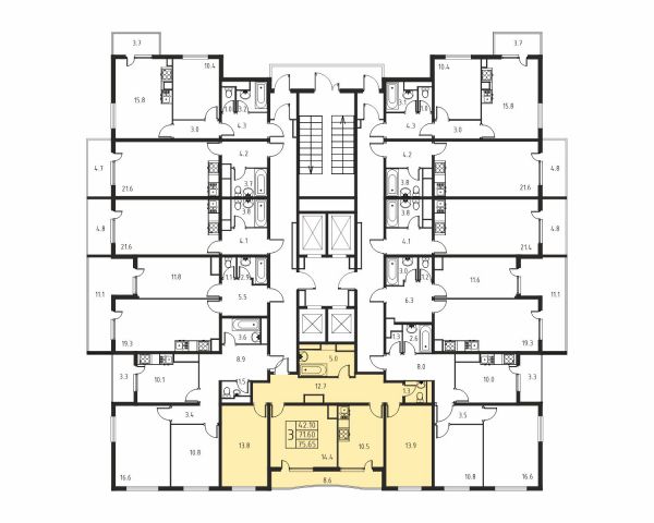 3-комнатная, квартира, 71.6 м²