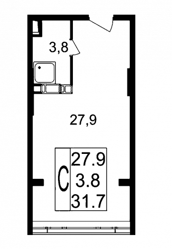 Студия, 31.7 м²