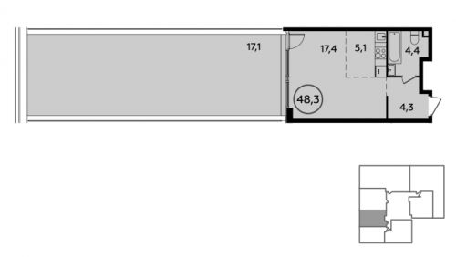 1-комнатная, 48.7 м²