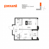 1-комнатная квартира 40,3 м²