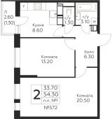 2-комнатная квартира 54,3 м²