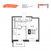 1-комнатная квартира 34,1 м²