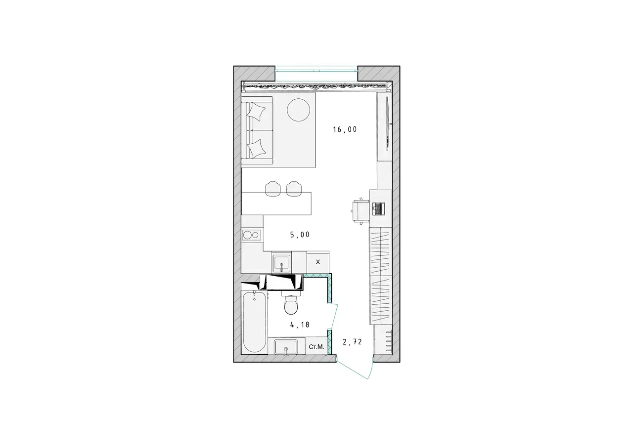 Квартира-студия №281, 27,9 м² за 5,19 млн руб. в ЖК «Серебро» - планировка