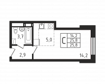 1-комнатная квартира 25,8 м²