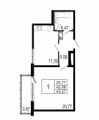 1-комнатная квартира 41,4 м²
