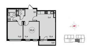 3-комнатная квартира 55,5 м²