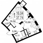 1-комнатная квартира 37,74 м²
