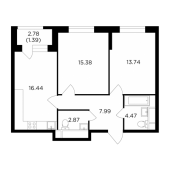 2-комнатная квартира 62,28 м²