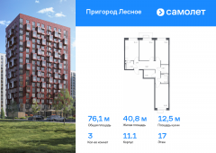 3-комнатная квартира 76,1 м²