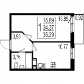 1-комнатная квартира 35.29 м²