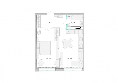 1-комнатная, квартира, 48.2 м²