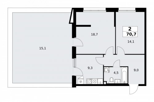 2-комнатная, 70.7 м²
