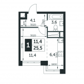 1-комнатная квартира 25,7 м²