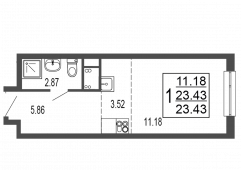 1-комнатная квартира 23,43 м²