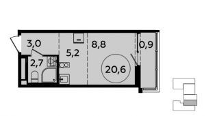 1-комнатная квартира 20,6 м²