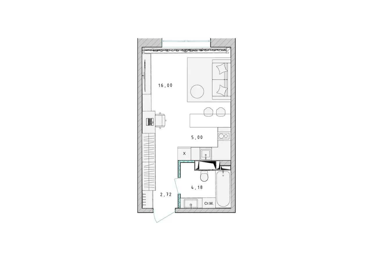 Квартира-студия №426, 28,0 м² за 5,21 млн руб. в ЖК «Серебро» - планировка
