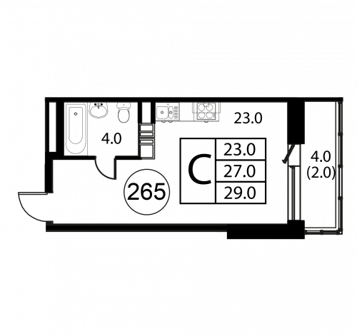 Студия, 29 м²
