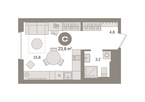 Студия, 23.78 м²