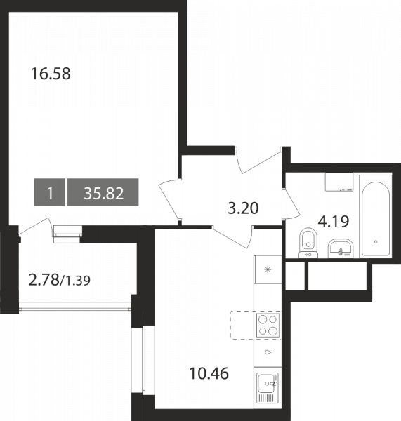 1 комната до 35.82