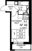 1-комнатная квартира 23 м²